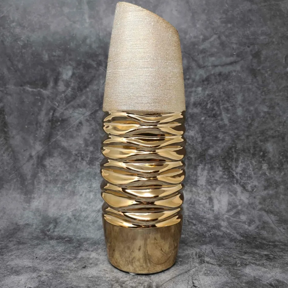 Moderne Dekovase Blumenvase Tischvase Vase aus Keramik gold 13x33 cm