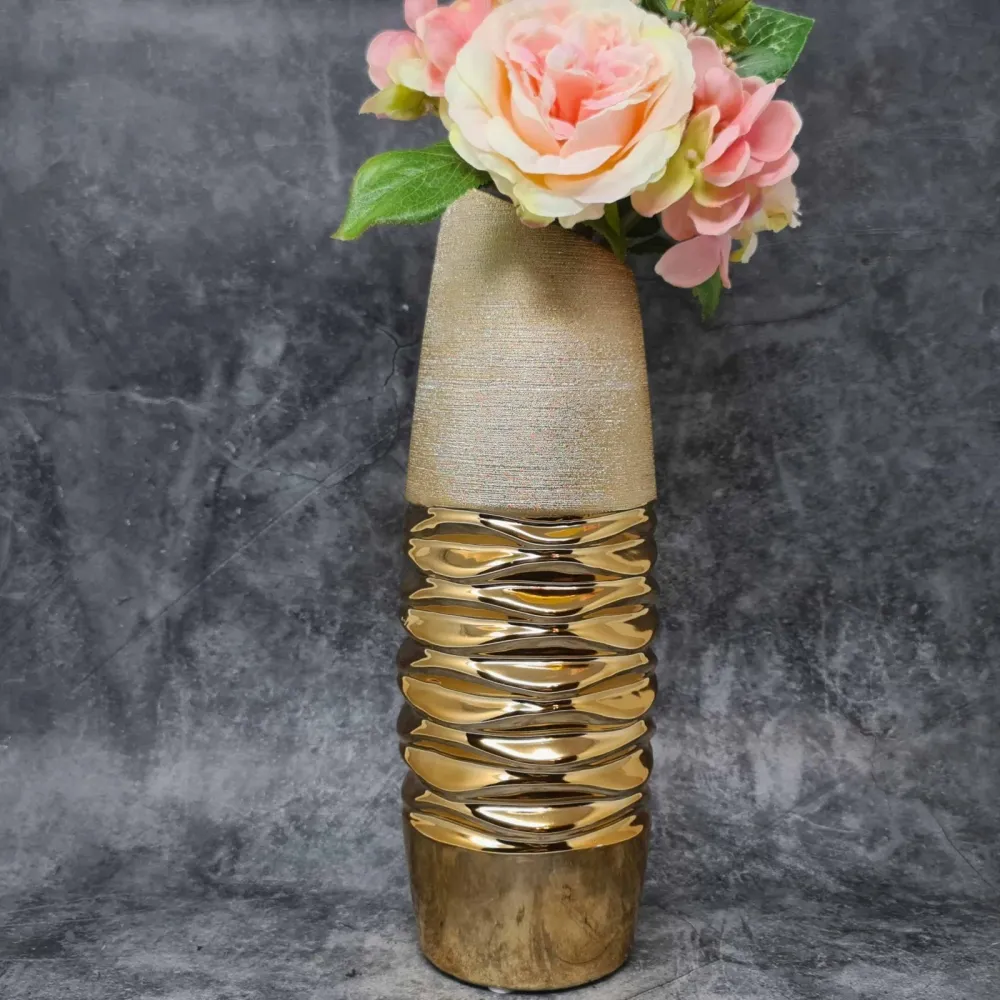 Moderne Dekovase Blumenvase Tischvase Vase aus Keramik gold 13x33 cm