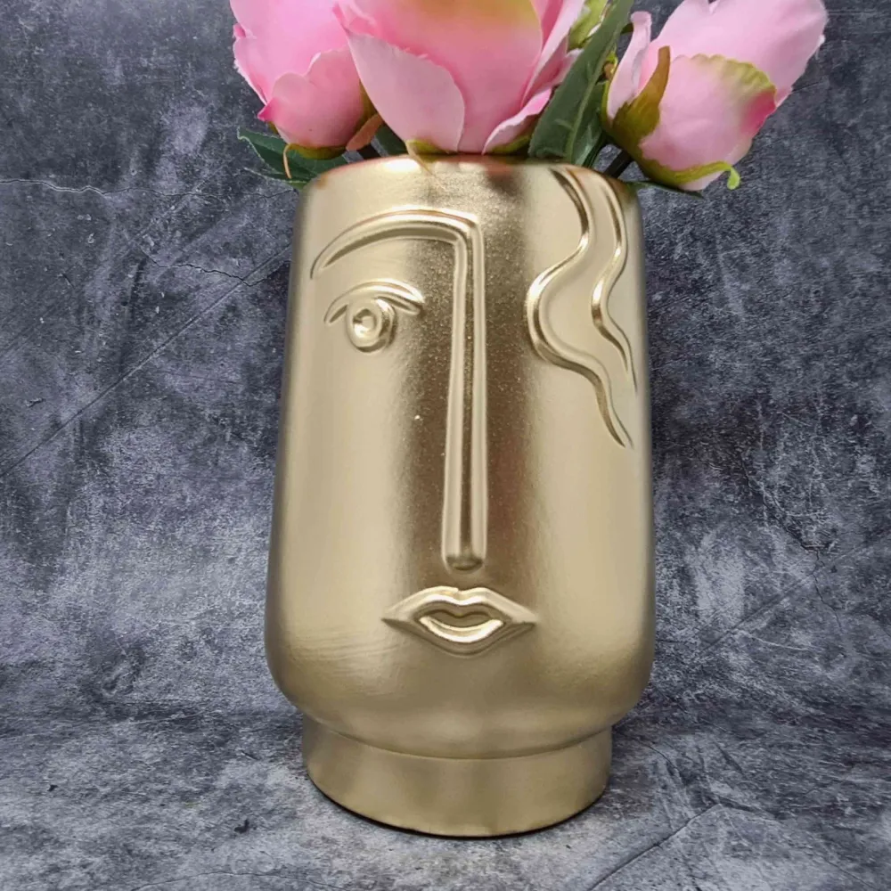Moderne Dekovase Blumenvase Tischvase Vase aus Keramik gold glänzend 15x20 cm
