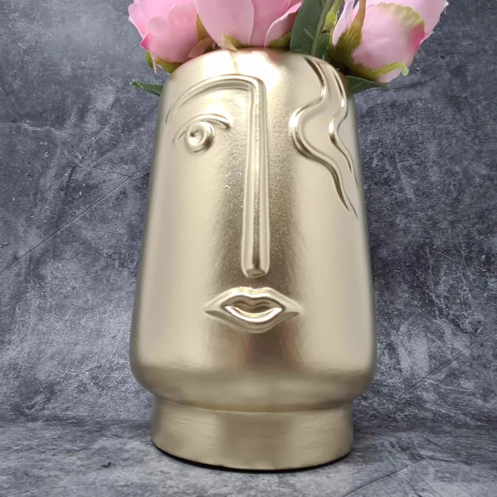 Moderne Dekovase Blumenvase Tischvase Vase aus Keramik gold glänzend 15x20 cm