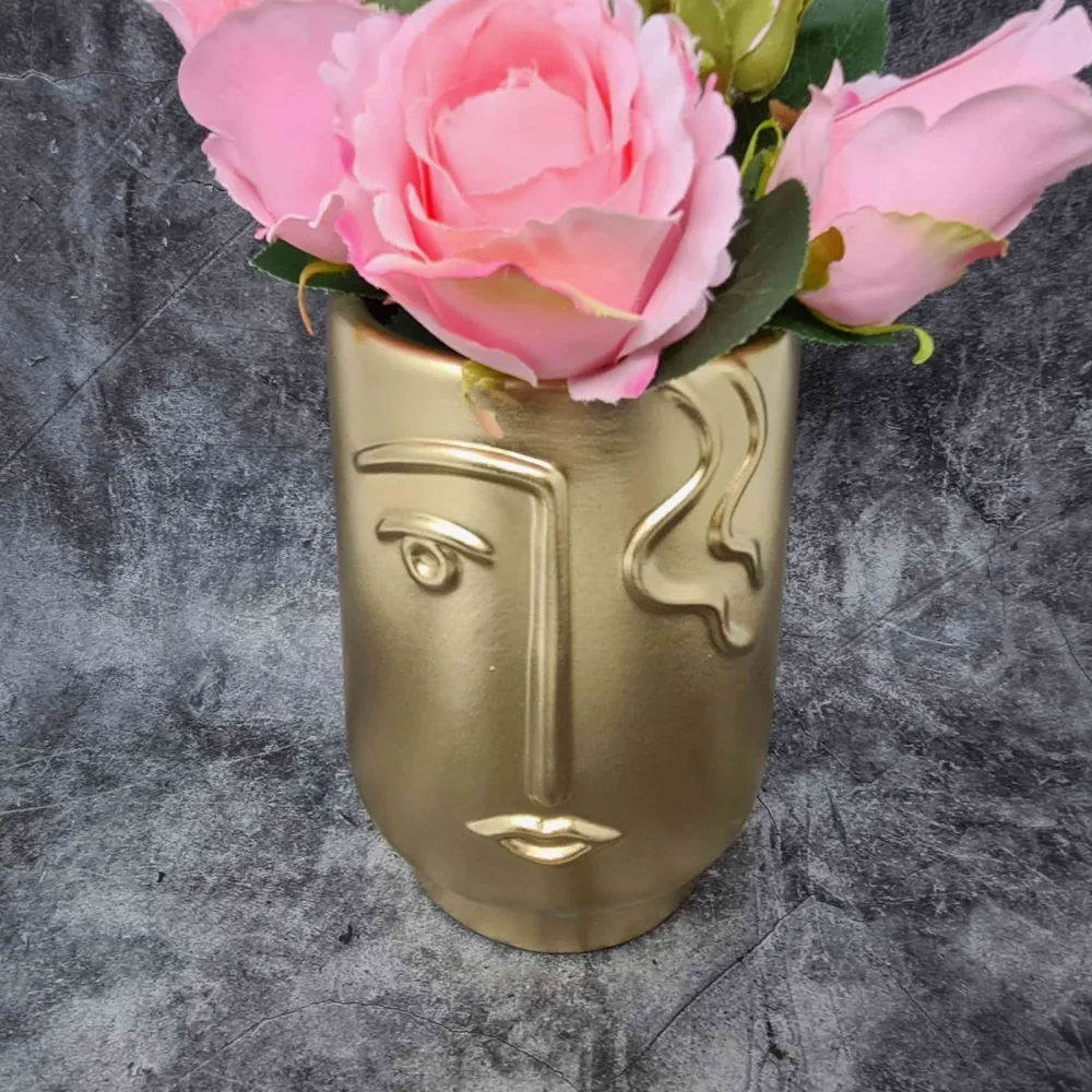 Moderne Dekovase Blumenvase Tischvase Vase aus Keramik gold glänzend 15x20 cm