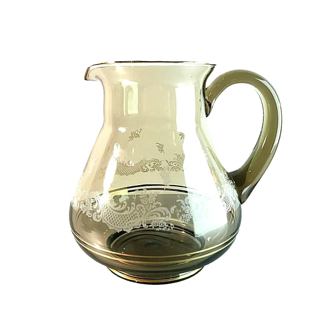 RAUCHGLAS Glas Vase Kanne Karaffe VINTAGE 16,5 cm 60er 70er Kanne