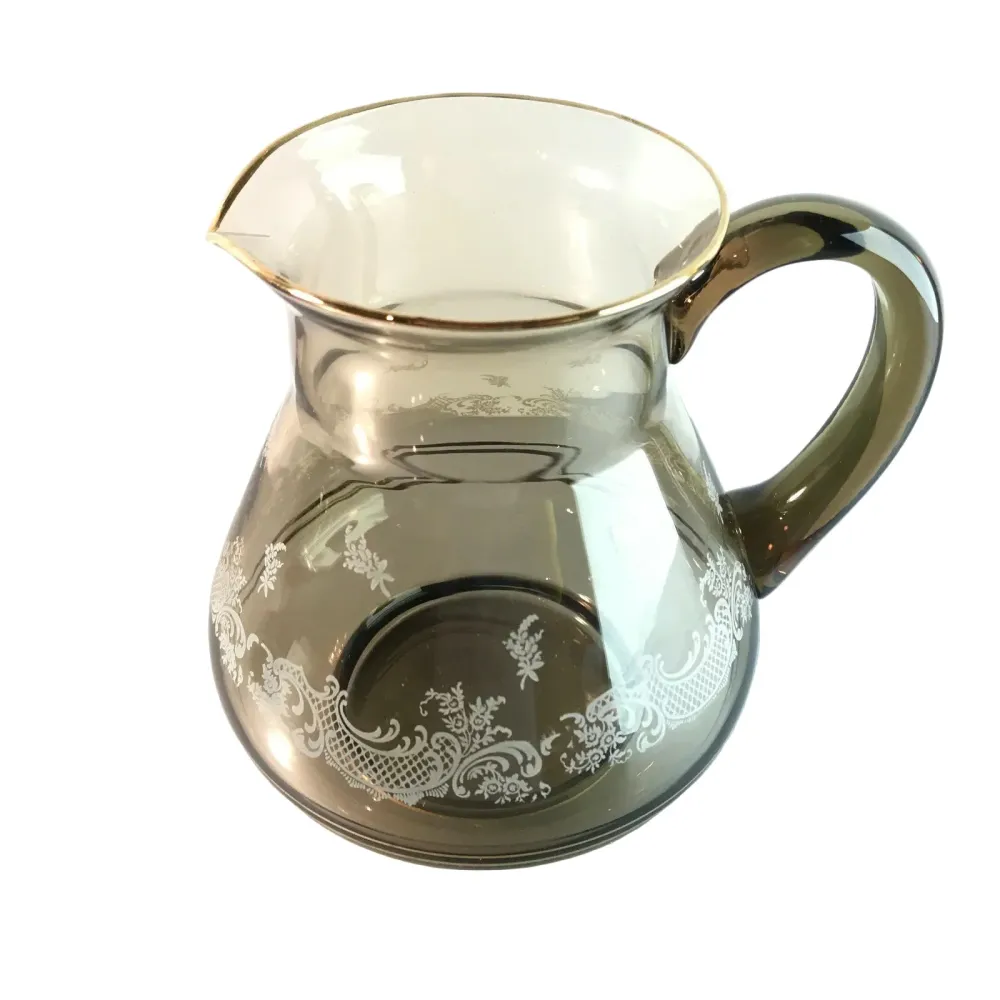 RAUCHGLAS Glas Vase Kanne Karaffe VINTAGE 16,5 cm 60er 70er Kanne