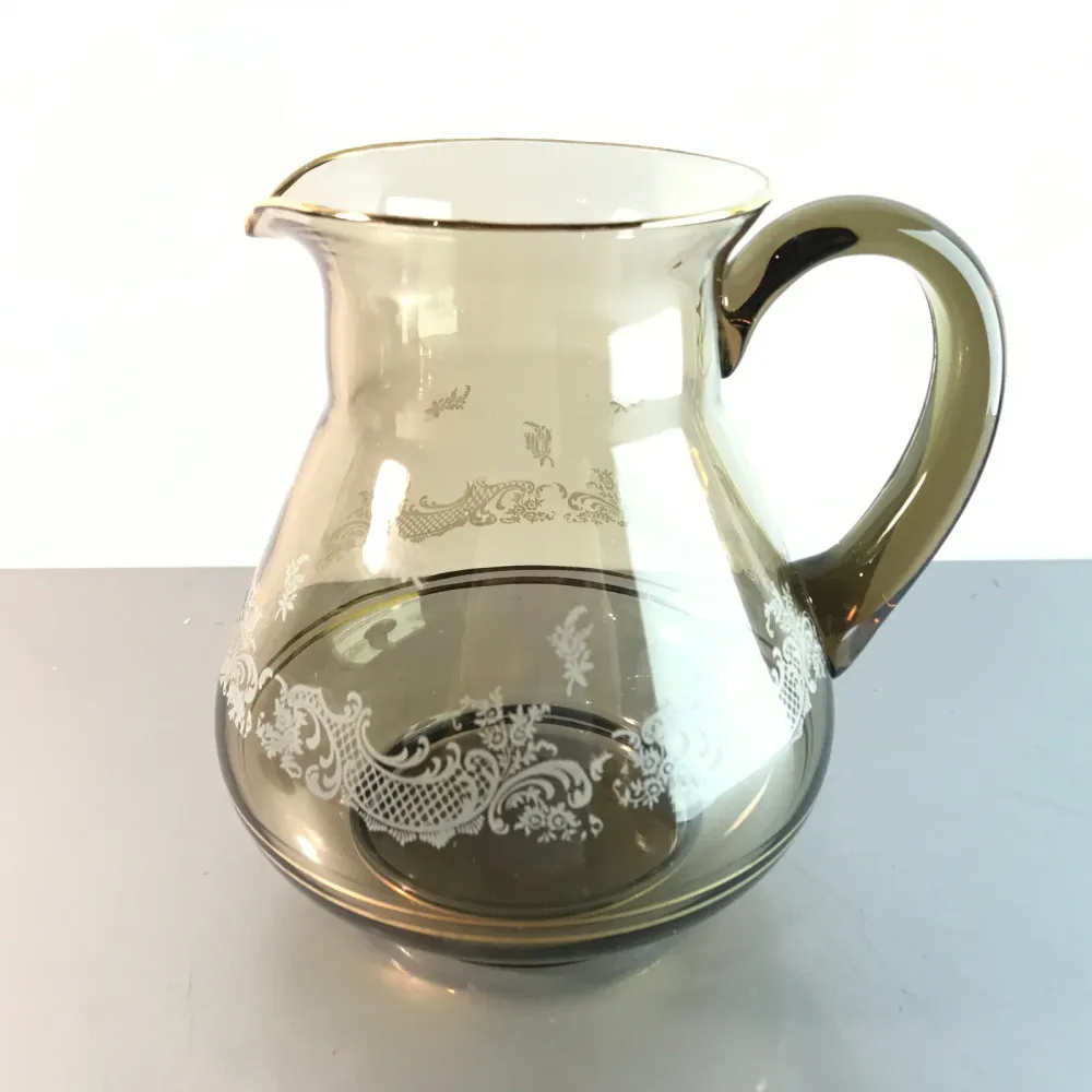 RAUCHGLAS Glas Vase Kanne Karaffe VINTAGE 16,5 cm 60er 70er Kanne