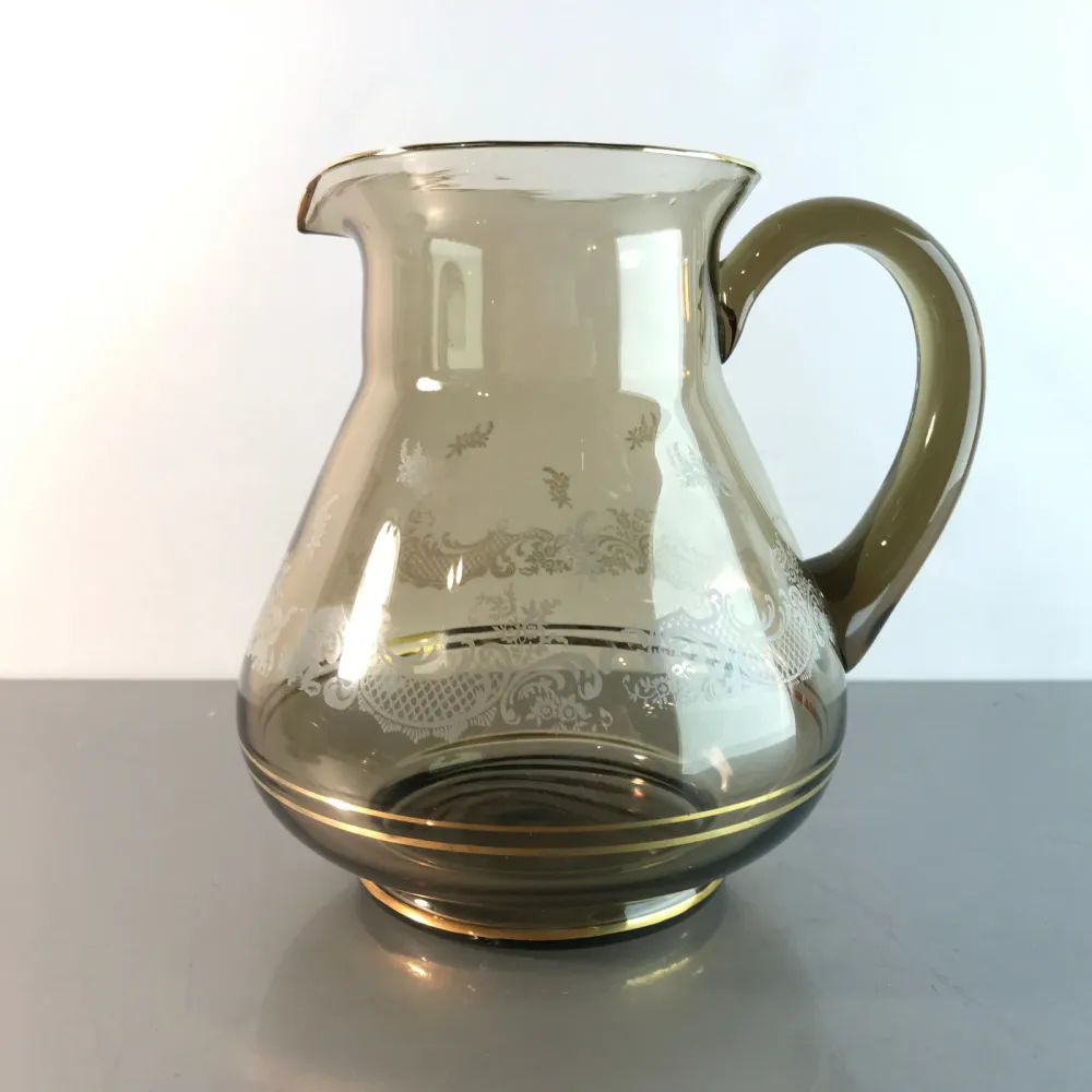RAUCHGLAS Glas Vase Kanne Karaffe VINTAGE 16,5 cm 60er 70er Kanne