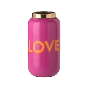SAIGON, VASE MIT METALLRING, XXS(H12CM), MOTIV: LOVE, FUCHSIA/GOLD
