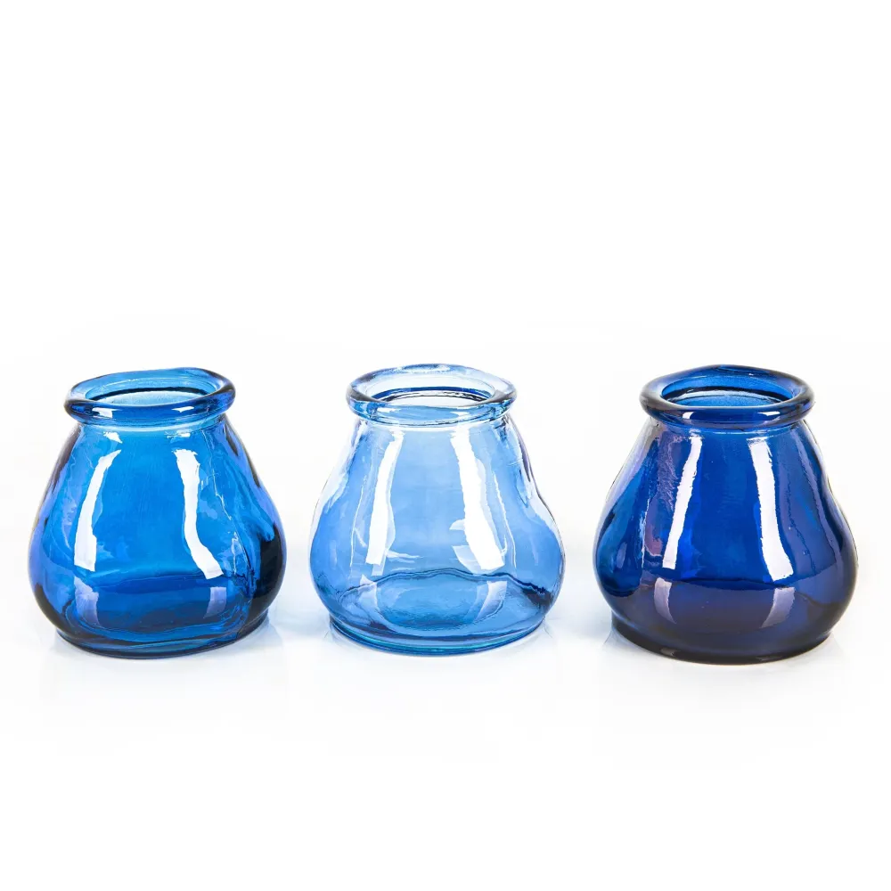 Teelichthalter Vase blau 3er Set Tischdeko Taufe 9 cm
