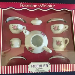 10 Teiliges MINIATUR KAFFEESERVICE - Porzellan, Flora Rosenblüten Blume Pflanzen Motiv Dekor