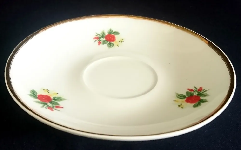 UNTERTASSE - Porzellan, Goldrand Flora Rosenblüten Blumenstrauß Motiv Dekor