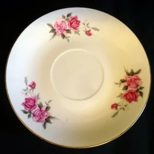 UNTERTASSE - Porzellan, Goldrand Flora Rosenblumen Blüten Motiv Dekor