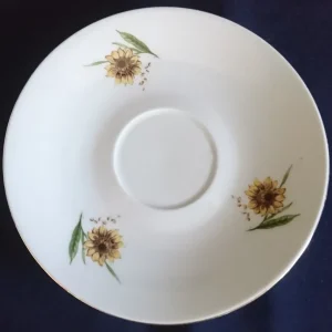 UNTERTASSE - Porzellan, Goldrand Flora Sonnenblumen Blüten Natur Motiv Dekor (nBC)