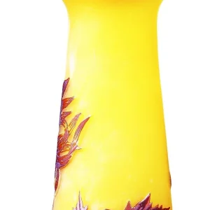 Vase aus opakem Glas im Stil von Gallé Gelb und Pflaume
