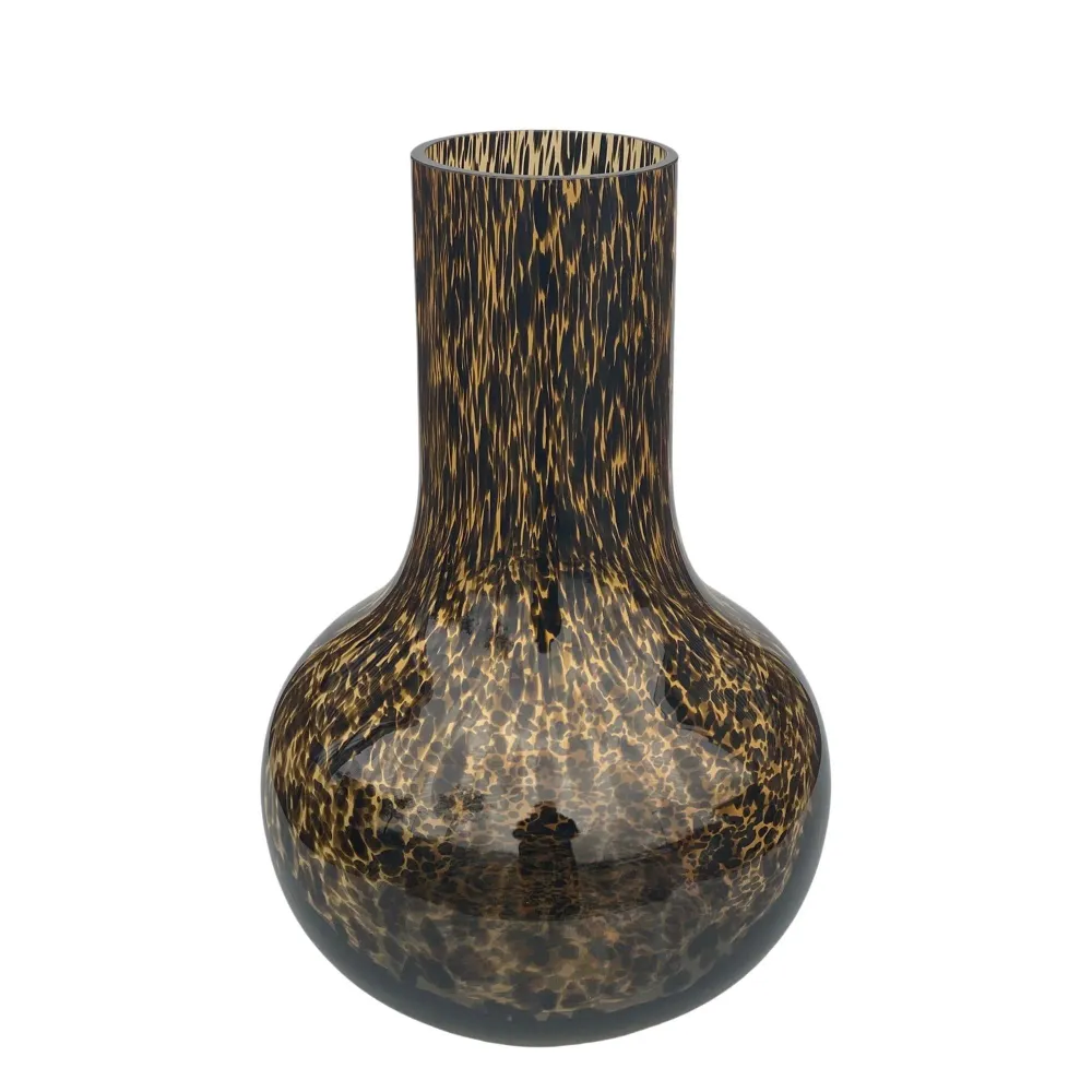 Vase aus schwarzem Glas und goldenen Streifen – H37cm, Ø25cm