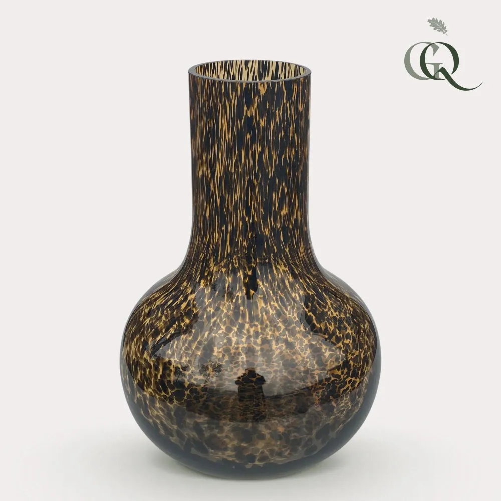 Vase aus schwarzem Glas und goldenen Streifen – H37cm, Ø25cm