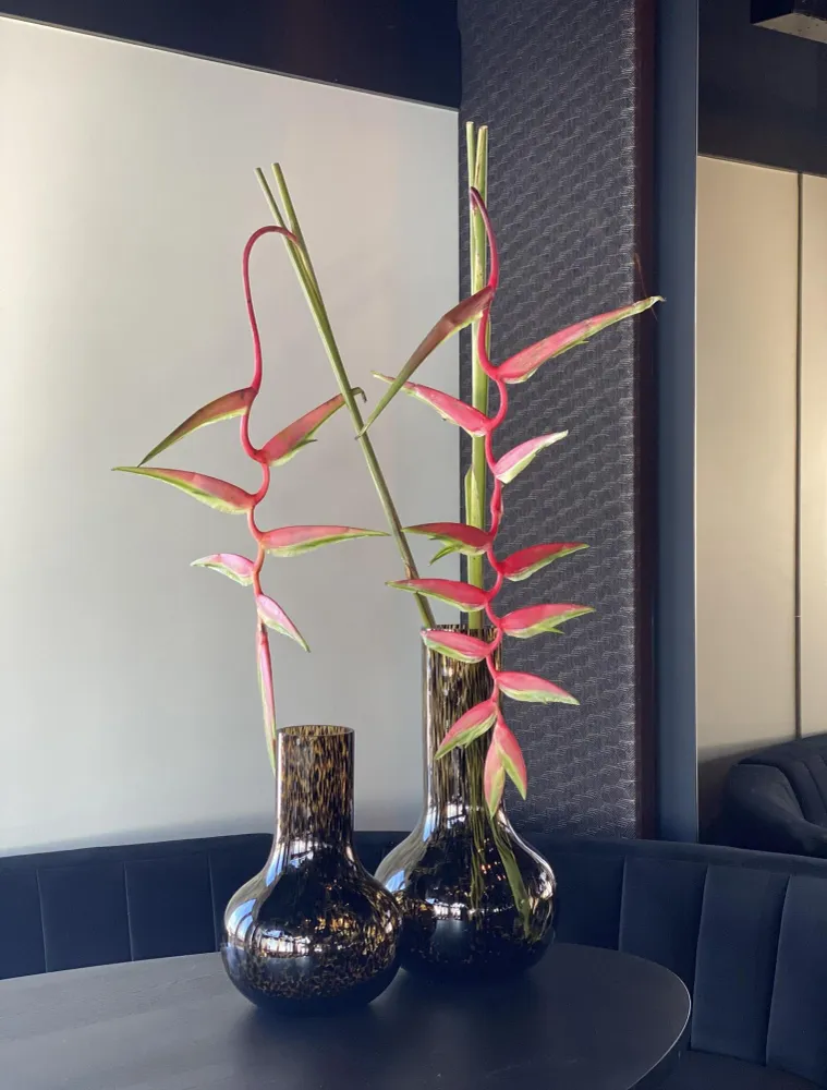 Vase aus schwarzem Glas und goldenen Streifen – H37cm, Ø25cm