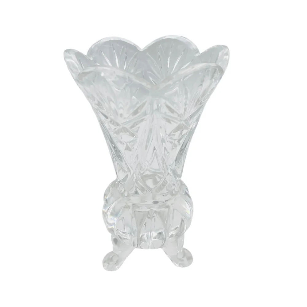 Vase Glas Dreibein 70er 80er Pressglas Blumenvase Dekoration