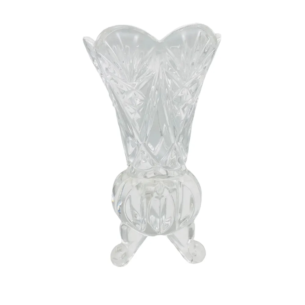 Vase Glas Dreibein 70er 80er Pressglas Blumenvase Dekoration