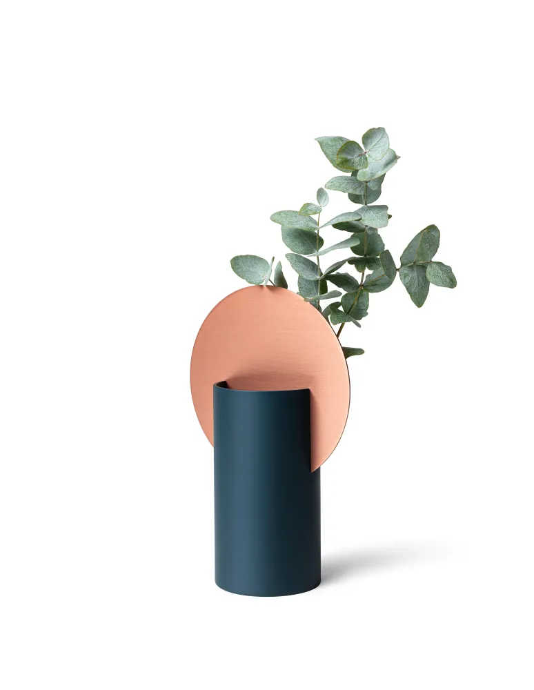 Vase MALEVICH blau mit Kupfer