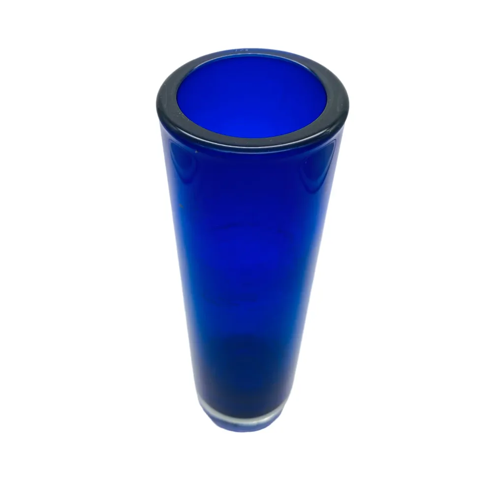 Vase Mid Century Glas blau Überfang transparent Vintage