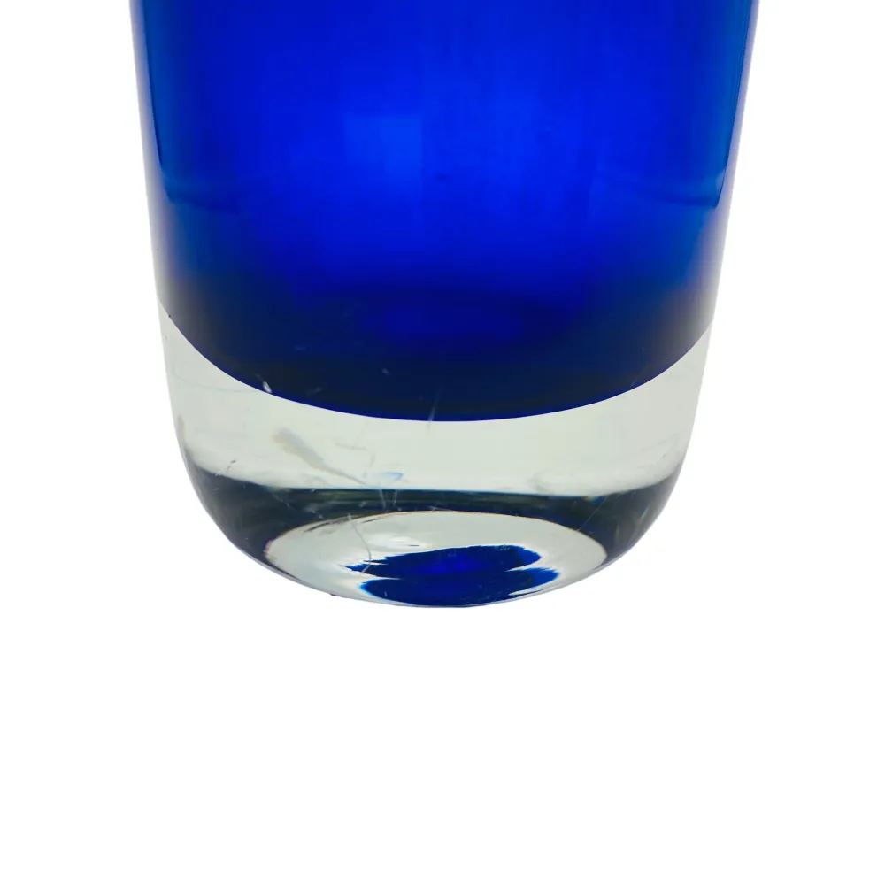 Vase Mid Century Glas blau Überfang transparent Vintage