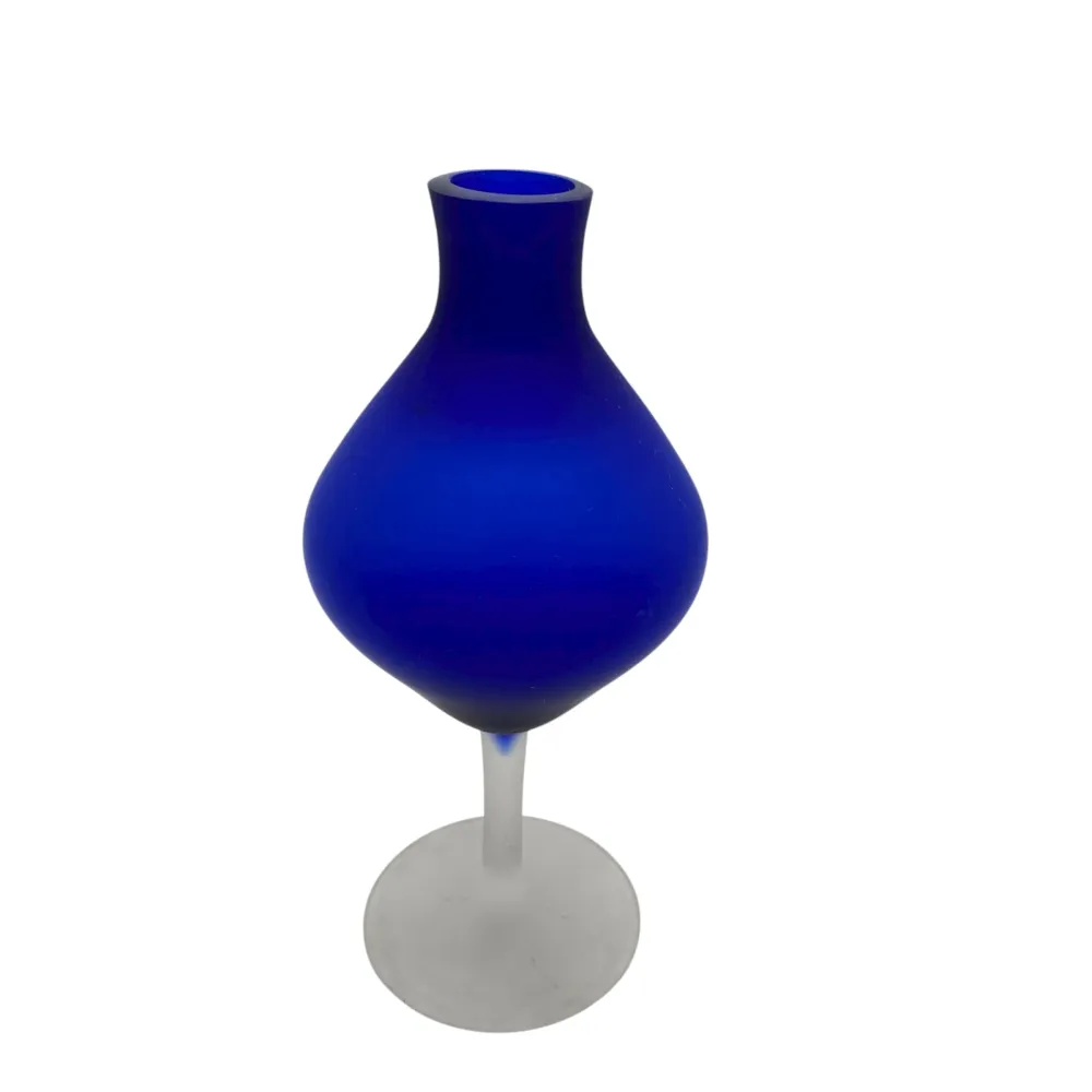 Vintage Vase satiniert blau Glas 1960er 1970er Dekoration mattierte Blumenvase