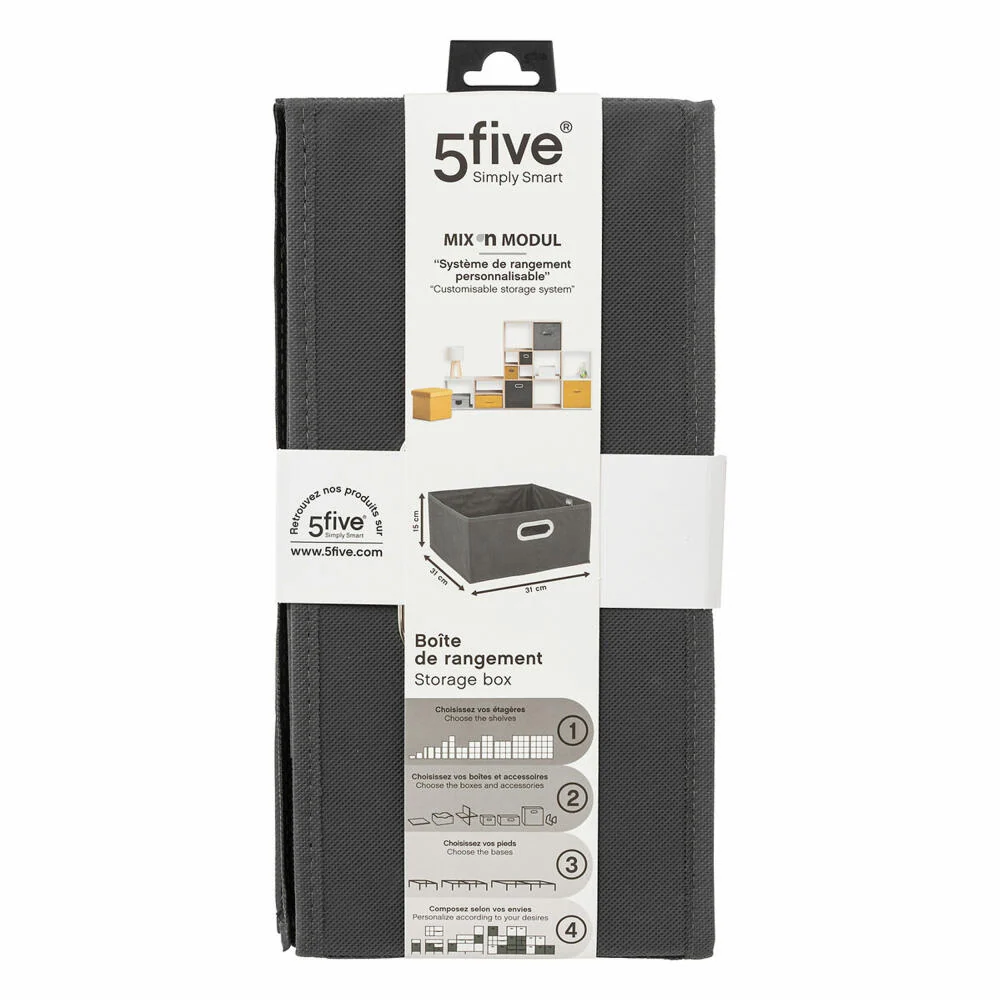 5five Simply Smart Aufbewahrungskorb Mix N Modul, Pappe, PP-Kunststoff, Anthrazitgrau, 31 x 15 cm, 138886A