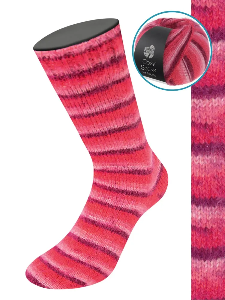 Cosy Socks Soft Stripes 105 Bordeaux/Rosa/Himbeer/Pink