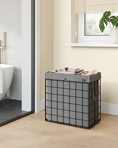 Derins Wäschekorb 110L, faltbarer Wäschesammler, abnehmbarer und waschbarer Wäschesack, Metalldrahtgestell, für Schlafzimm...