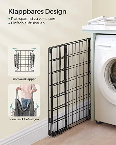 Derins Wäschekorb 110L, faltbarer Wäschesammler, abnehmbarer und waschbarer Wäschesack, Metalldrahtgestell, für Schlafzimm...
