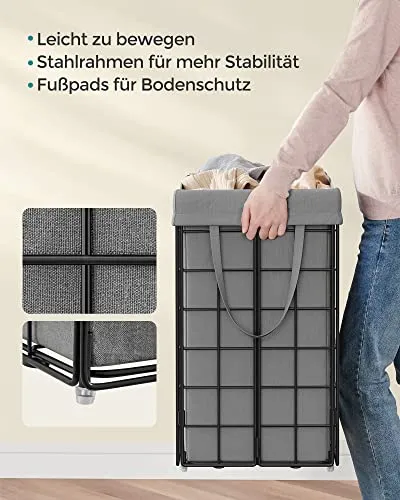 Derins Wäschekorb 110L, faltbarer Wäschesammler, abnehmbarer und waschbarer Wäschesack, Metalldrahtgestell, für Schlafzimm...