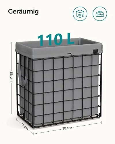 Derins Wäschekorb 110L, faltbarer Wäschesammler, abnehmbarer und waschbarer Wäschesack, Metalldrahtgestell, für Schlafzimm...