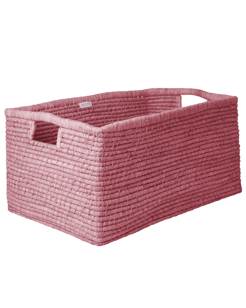Extra groß Rechteckig Raffia Aufbewahrungskorb - Pink