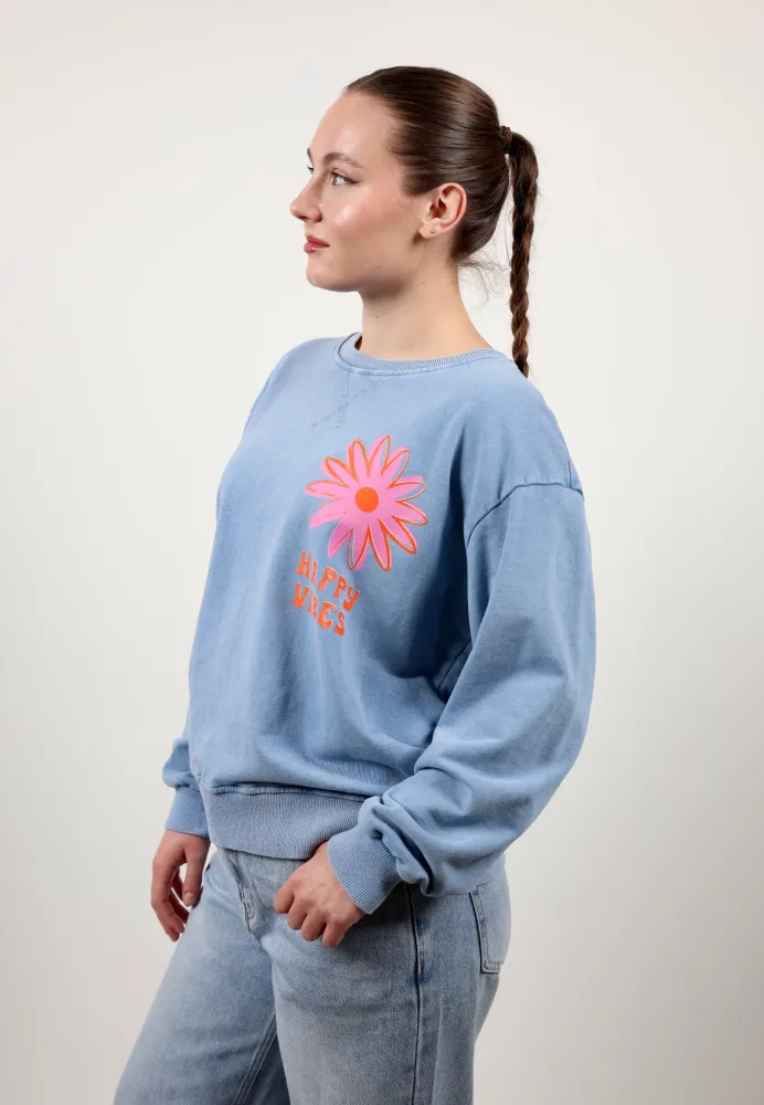 Happy Vibes Summer Sweatshirt - Acidwash Blau