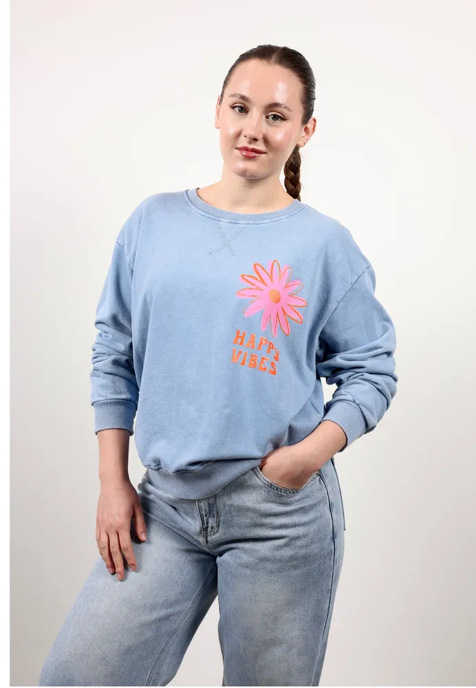 Happy Vibes Summer Sweatshirt - Acidwash Blau
