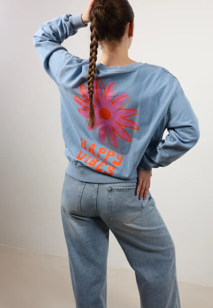 Happy Vibes Summer Sweatshirt - Acidwash Blau