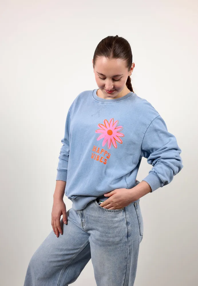 Happy Vibes Summer Sweatshirt - Acidwash Blau