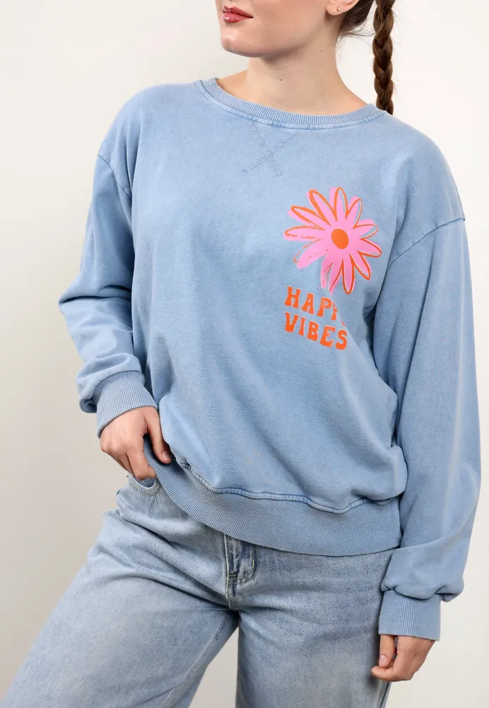 Happy Vibes Summer Sweatshirt - Acidwash Blau