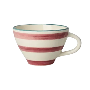 Keramik Teetasse - Pink - Hand-painted Stripes