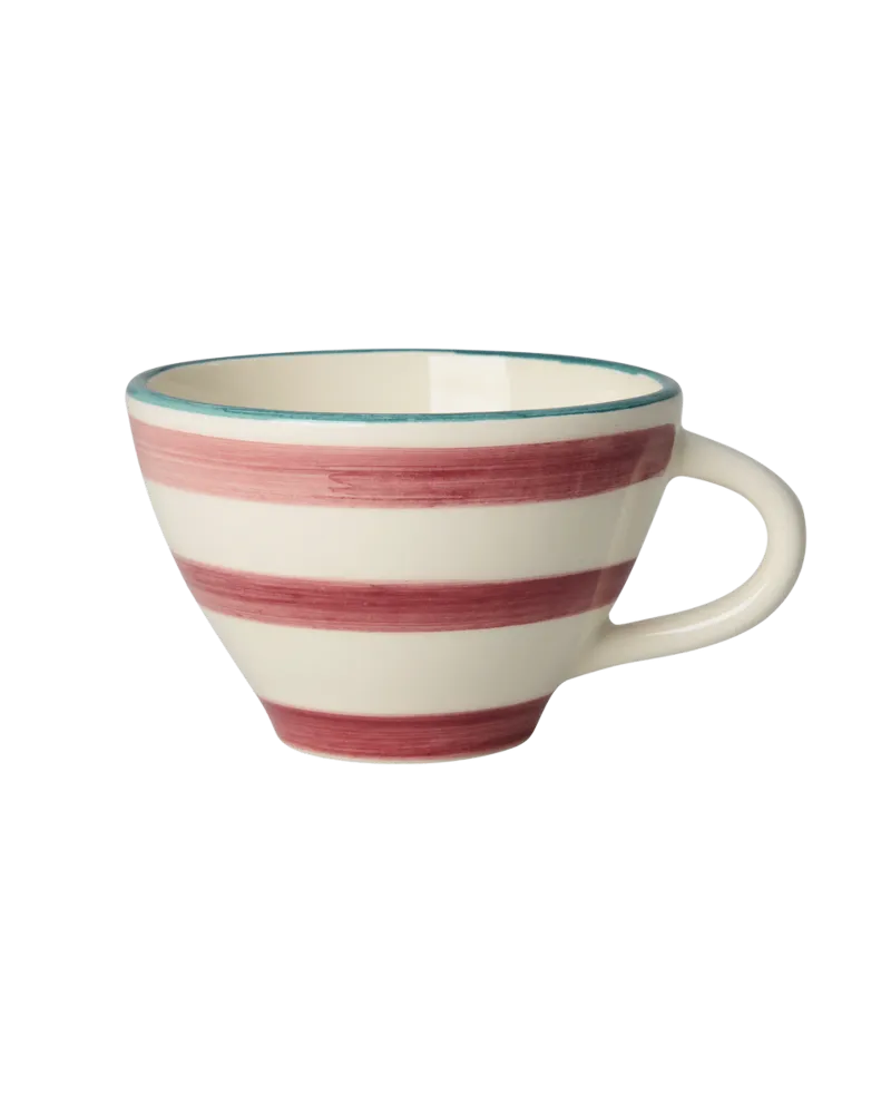 Keramik Teetasse - Pink - Hand-painted Stripes