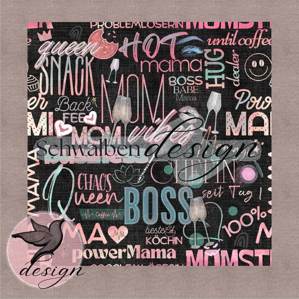 „Mom Vibes“ – digitales Stoffdesign mit Gewebestruktur (27×27 cm, 300 dpi, JPEG)