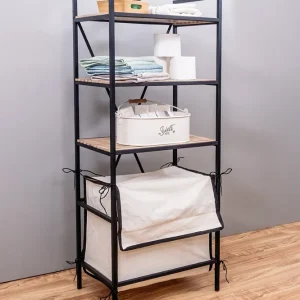 MUDESA Multifunktionales dekoratives Regal aus Metall und Holz mit Wäschekorb 50 L