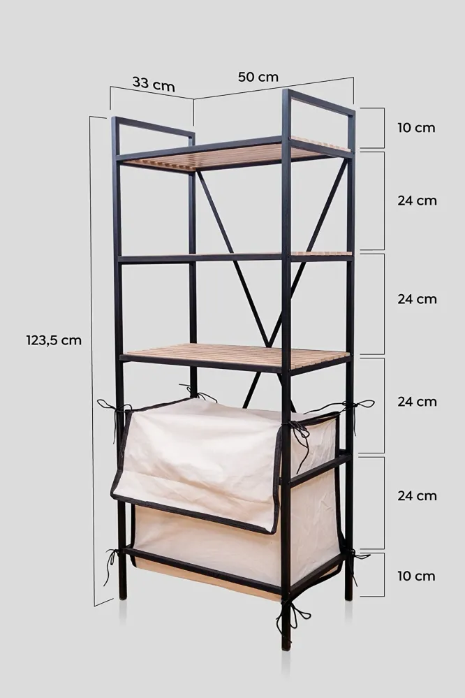 MUDESA Multifunktionales dekoratives Regal aus Metall und Holz mit Wäschekorb 50 L
