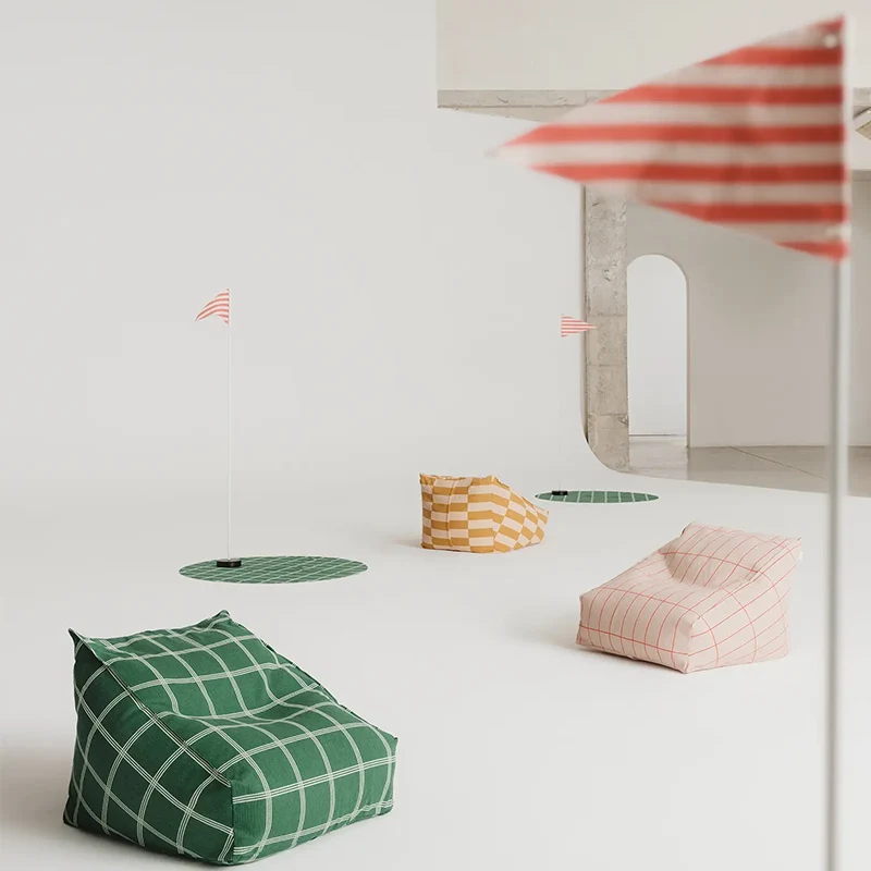 Nobodinoz Armchair Sitzsack 'Vibes' Pink Red Grid