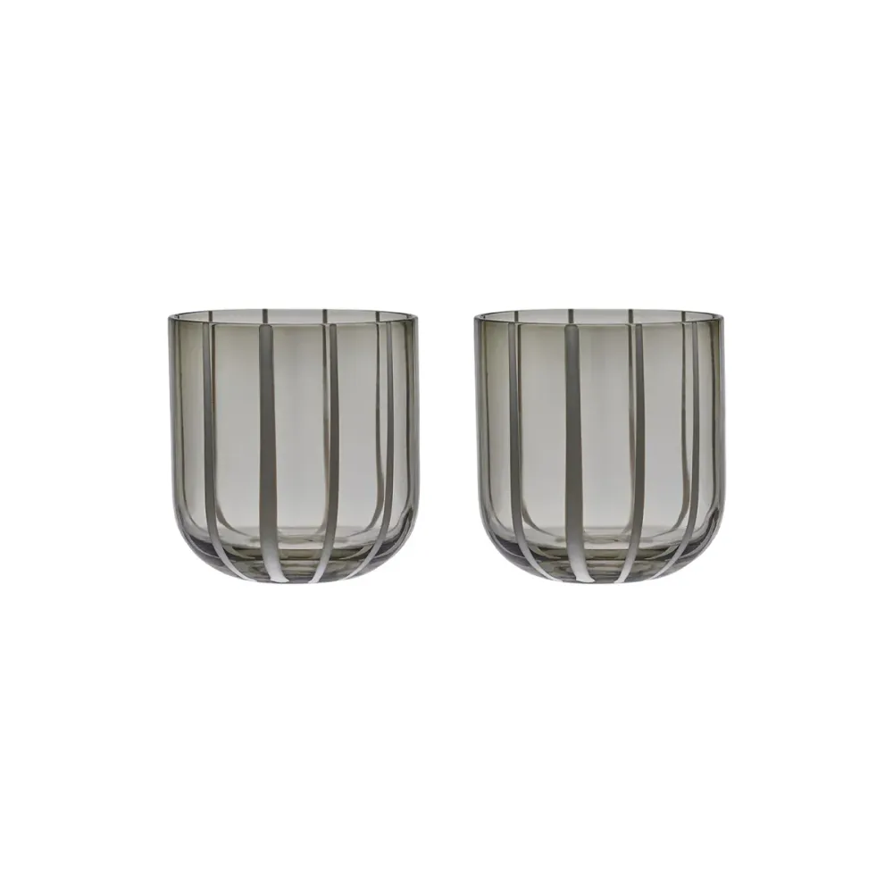 OYOY living design, Mizu Glas, 2er Set, ,grey stripes‘