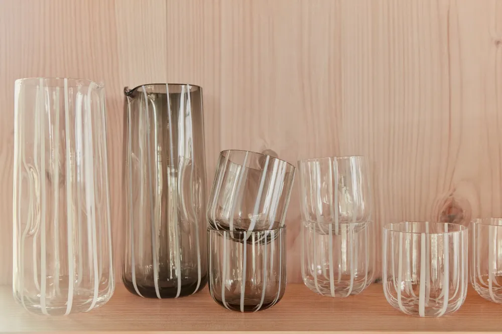 OYOY living design, Mizu Glas, 2er Set, ,grey stripes‘
