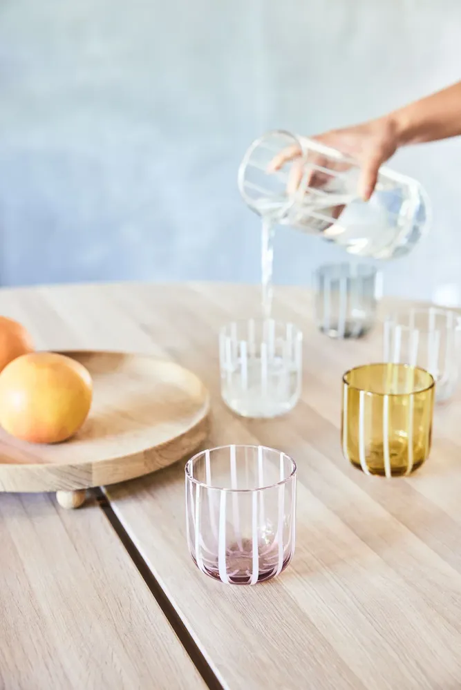 OYOY living design, Mizu Glas, 2er Set, ,grey stripes‘