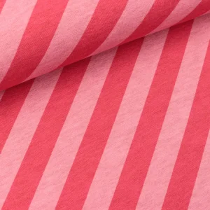 Reststück 10cm - Hamburger Liebe Leichter Baumwollsweat Ahoy Nautic Stripes rosa scuro-azalea