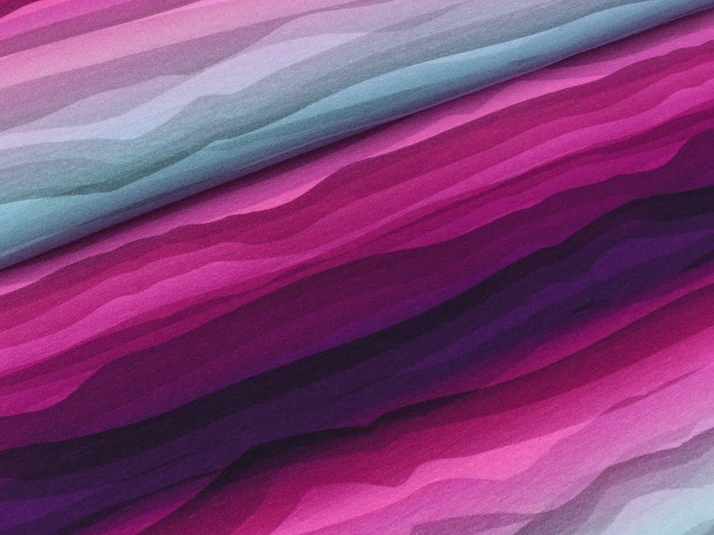 Reststück 40cm - Baumwolljersey Wavy Stripes violett-beere-rauchblau Lycklig Design