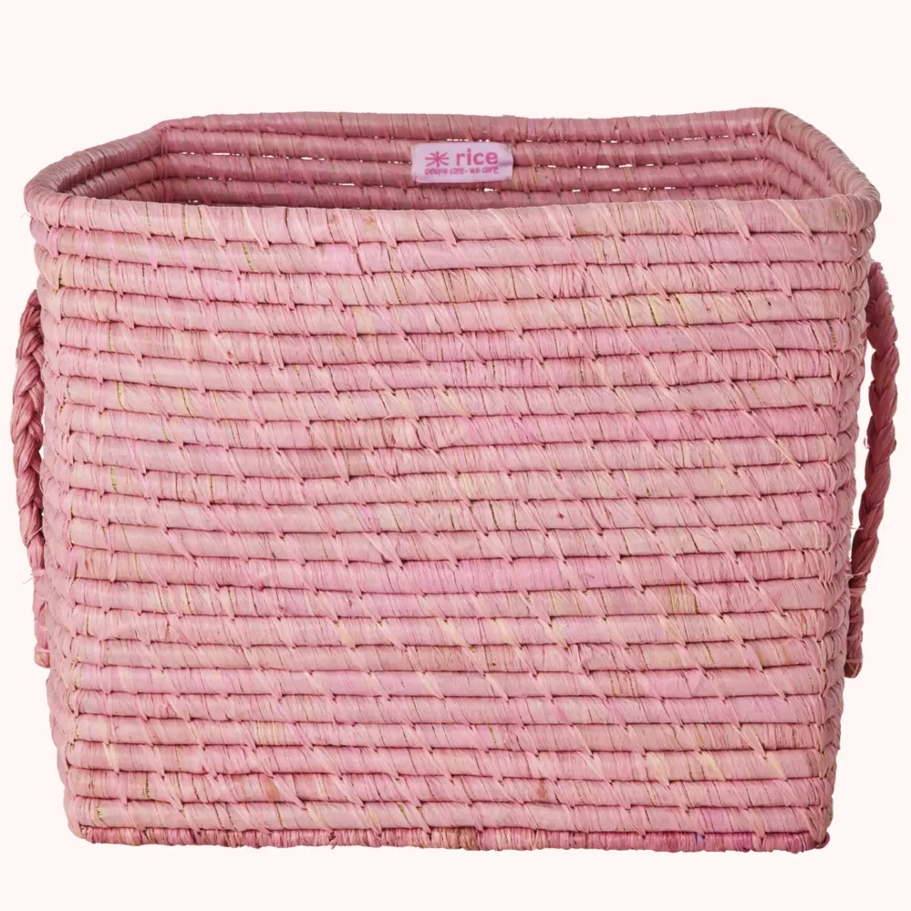 RICE - Aufbewahrungskorb Bast Raffia Square Pink