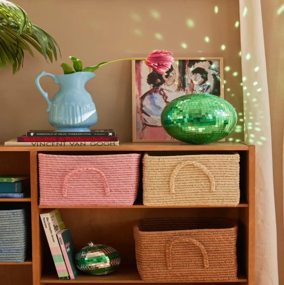 RICE - Aufbewahrungskorb Bast Raffia Square Pink